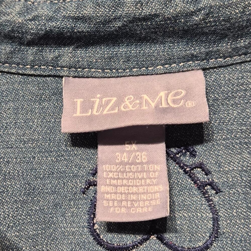 Liz & Me 100% Cotton 5X Denim Chambray Button Down Valentines Heart Love Bug - Picture 4 of 6